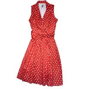 Anne Klein Orange White Polka Dot Sleeveless Dress 6 Rockabilly Retro Preppy